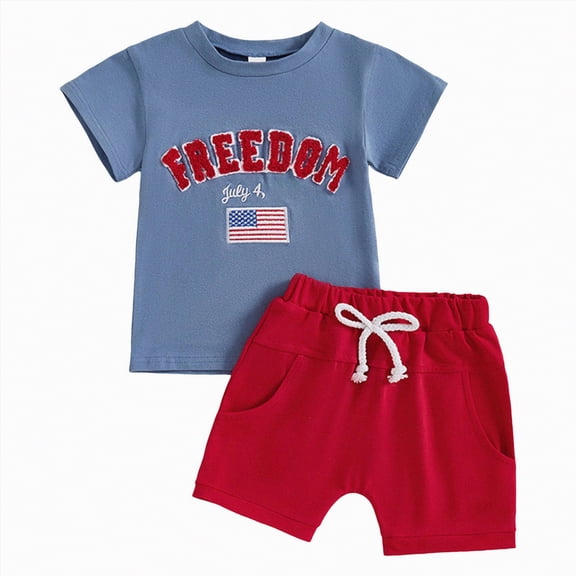 Baby Boy Outfit Flag Embroidery 6 12 18 Months 1T 2T 3T 4T 5T 6T 7T Short Sleeve T Shirt And Shorts Set Toddler Boy Summer Clothes Gibobby,2-3 Years,Blue