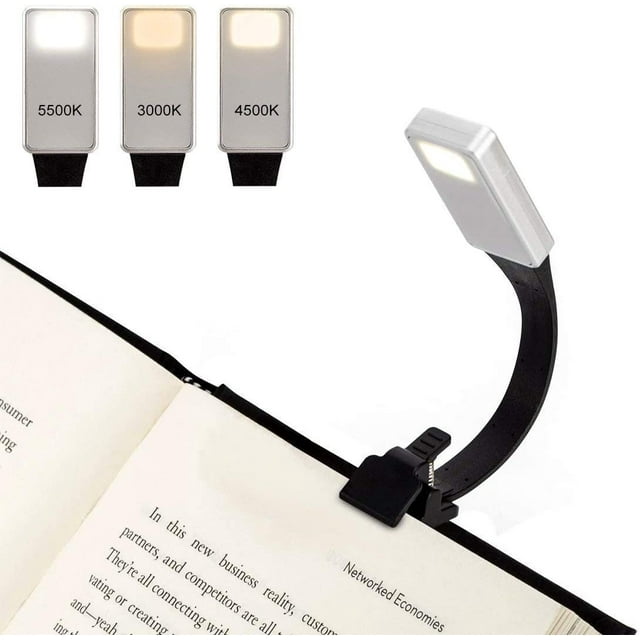 Lámpara de lectura recargable, luz de lectura para dormir, 3 temperaturas de color (amarillo, blanco, mixto), brillo ajustable, luz para libros, Kindles y ebooks.