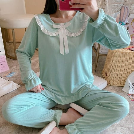 

PIKADINGNIS WAVMIT New Women Pyjamas Student Cute Long Tops Set Lace Young Girl Pajamas Sets NightSuit Girl Sleepwear Sets Women Home Wear
