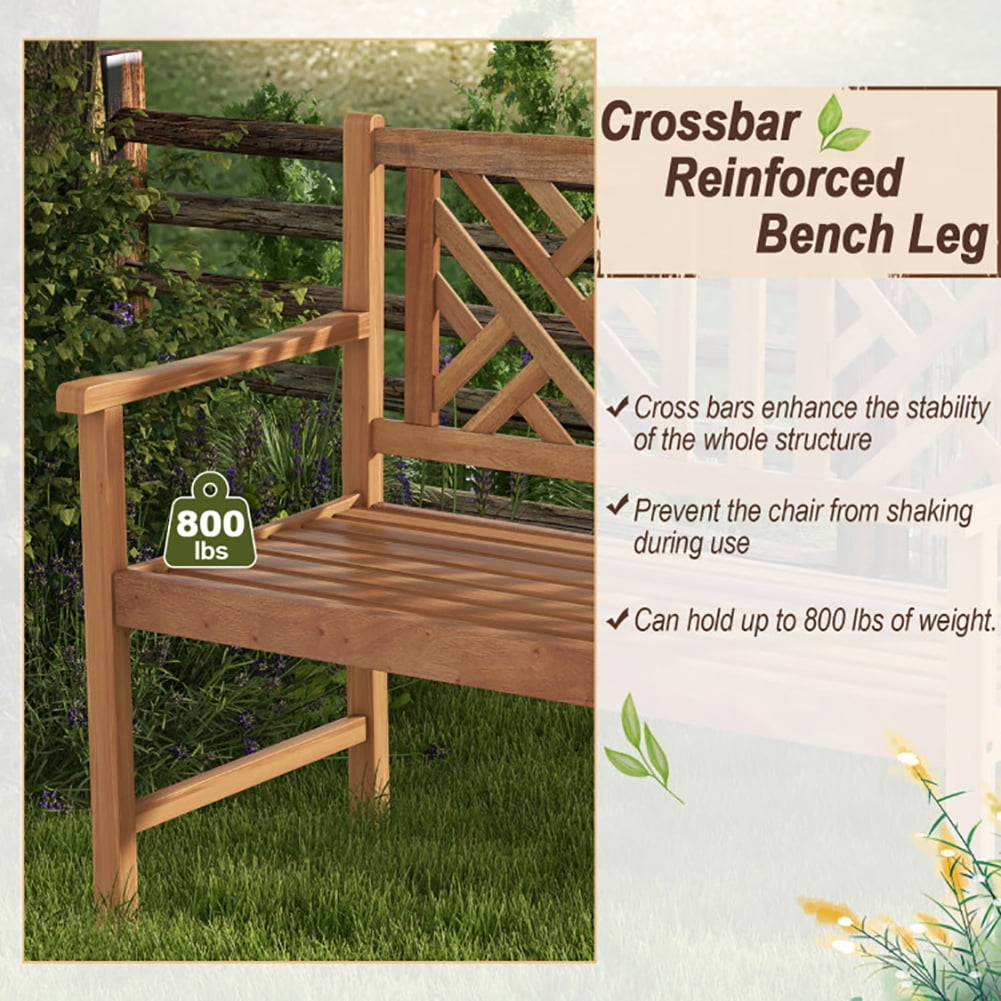 Aimee Lii 2-Person Wood Outdoor Bench with Cozy Armrest and Backrest, Outdoor Patio Furniture