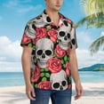thumbnail image 5 of Balery Skull and Roses Print Men's Hawaiian Shirts Short Sleeve Beach Shirt Relaxed Fit Vacation Button Down Shirts-Large, 5 of 9