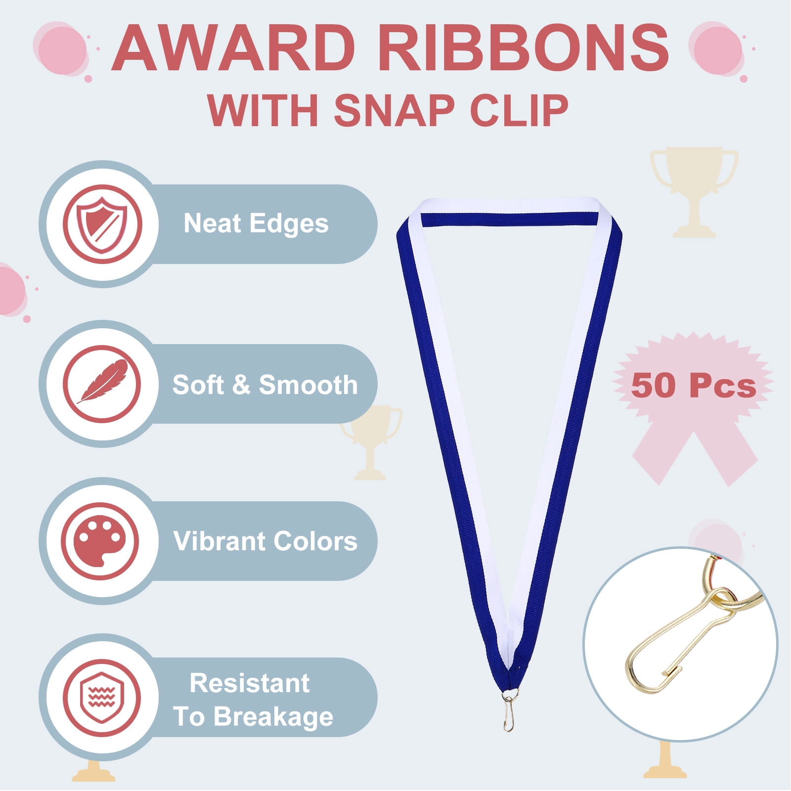 Uxcell 50Pcs Award Neck Ribbons with Snap Clip Medal Lanyards Blue/White