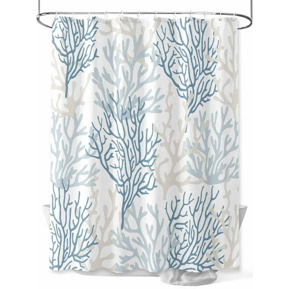 Shower Curtain Blue Grey Ocean Coral Bathroom Curtains with Hooks, Waterproof Fabric Summer Marine Life Bath Shower Curtains Set for Bathroom Bathtubs Decor 36x72 Inch