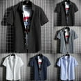 thumbnail image 5 of Men Solid Color Shirt Short Sleeve Button Up Top Cardigan Blouse Lapel Neck Top, 5 of 11
