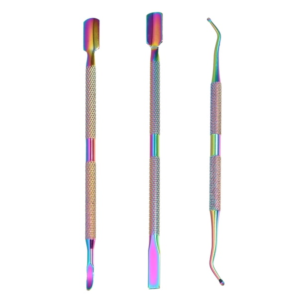 Unique Bargains Juego de empujador de cutículas de 3 piezas, herramienta removedora de cutículas de doble cabezal de acero inoxidable, herramientas de manicura y pedicura