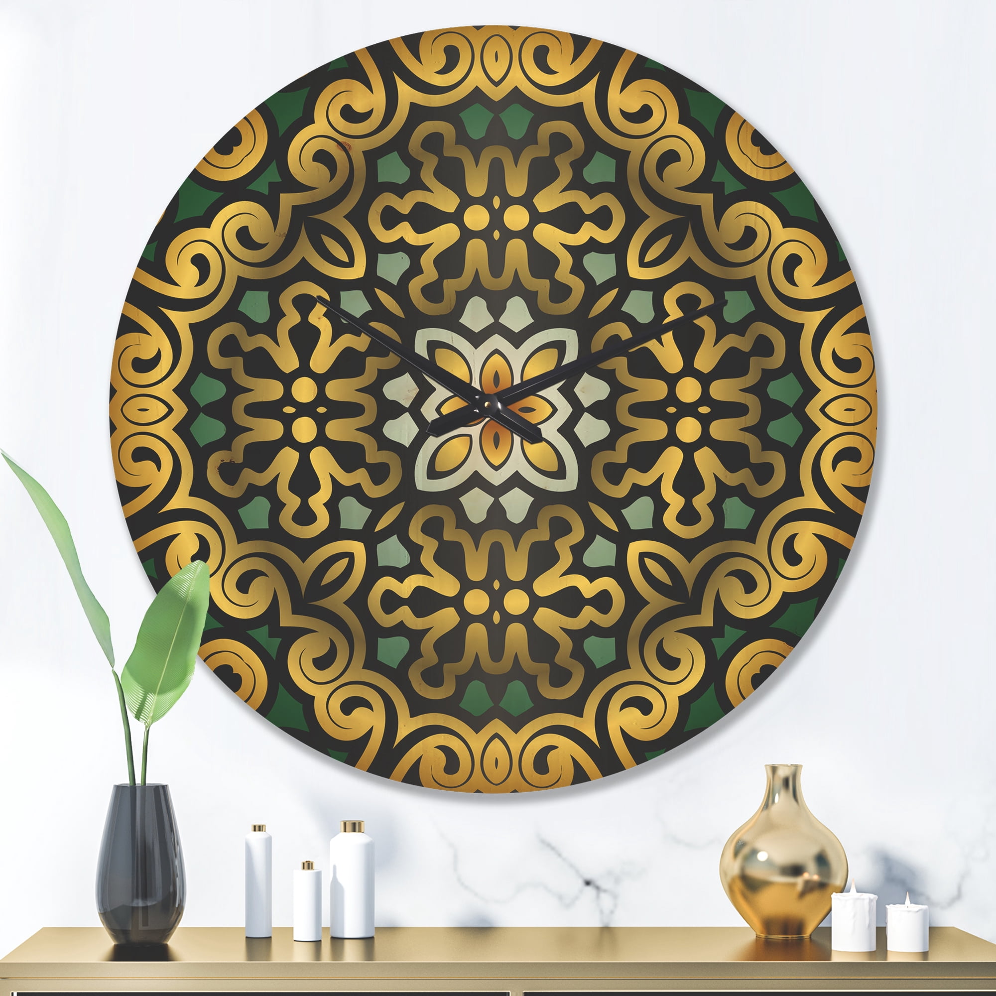 Designart 'Geometric Ornament Ethnic Floral ' Modern Wood Wall Clock