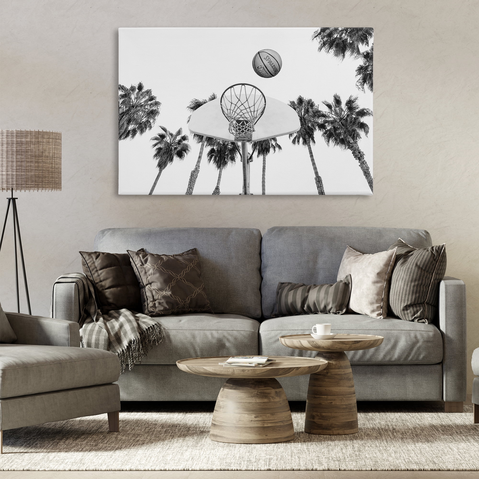 Stupell Industries Basketball Hoop with Palms Sports Painting Wrapped Canvas Art Print Wall Art, 45 x 30