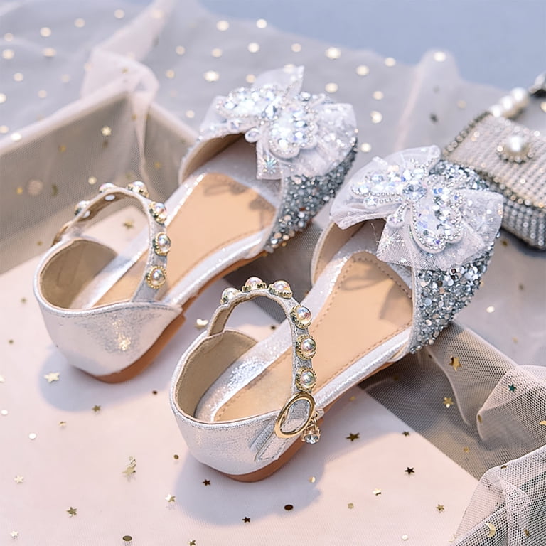 girls silver dress shoes 13 | Little Adventures | Children's Ups & Costumes stylish details Girls' Open-Toe Bow Dress Shoes