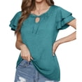thumbnail image 5 of Summer Saving Wycnly Womens Tops Plain Short Sleeve V-Neck Tee Shirts Summer Casual Solid Ruffle Sleeve Loose Fit Blouse with Tie Green M Clearance Clothes, 5 of 7