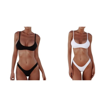 Lojoutye 2 Pack(White 1PCS & Black 1PCS) Multipack Exfoliating Scrub for Bikini Area Set Bandage Brazilian Bandeau Women Push Up Swimsuit Bikini Swimwear Beachwear Bikinis Set