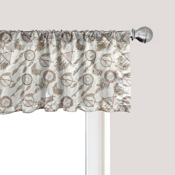 Ambesonne Feather Window Valance, Native Dreamcatchers, 54" X 18", Pale Brown Beige