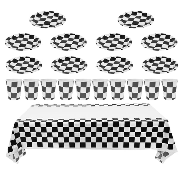 1 juego de vajilla desechable blanca y negra para fiestas temáticas de carreras, suministros para reuniones, decoración para fiestas temáticas, manteles, vasos, vajilla desechable, suministros para