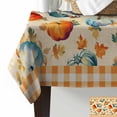 thumbnail image 2 of Thanksgiving Orange Blue Pumpkins Rectangle Tablecloths 60x162,Fall Maple Leaves Plaid Table Cloth Table Cover Indoor/Outdoor Tabletop Decor for Wedding Holiday Party Dinner Baby Shower, 2 of 7