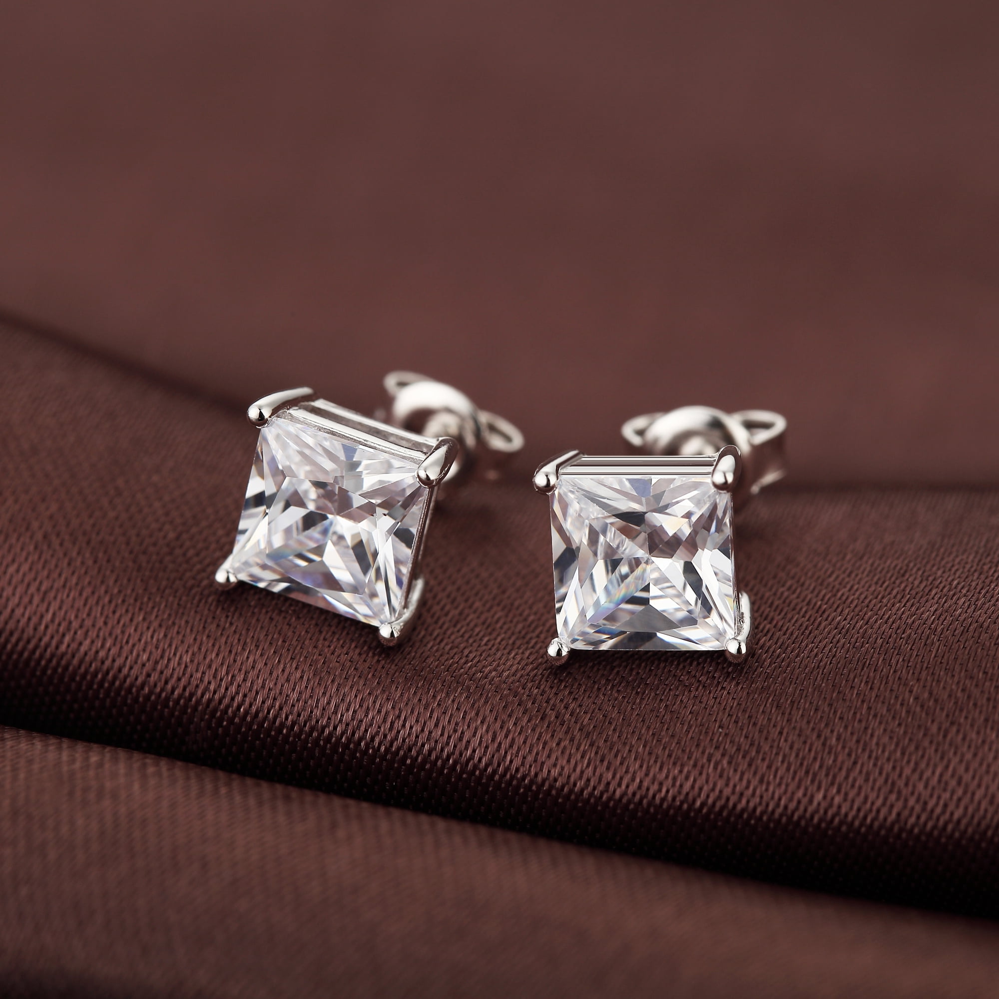 Diamond Earrings Men Women Stud Earrings Cubic Zirconia Stud Earrings Square Earrings Men Square Stud Earrings Fake Diamond Stud Earrings CZ Earrings Square Stud Mens Earrings 4mm
