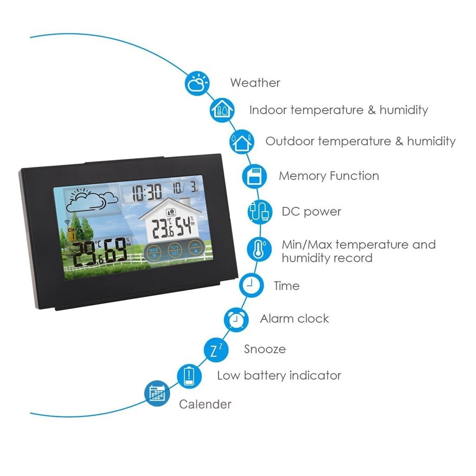 Wireless Weather Station Forecaster IndoorOutdoor Thermometer with Sensor Color Touch Screen ,Real-Time