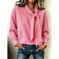 thumbnail image 6 of ClodeEU Women's Long Sleeve Tie V Neck Striped Shirt，Casual Loose Fit Button Down Blouse Pink,Women's Plus M, 6 of 6