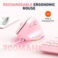 thumbnail image 6 of Meetion Vertical Ergonomic Mouse Pink, Wireless Bluetooth & 2.4G, Large Size, Rechargeable, USB-C, 6 of 9