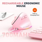 Meetion Vertical Ergonomic Mouse Pink, Wireless Bluetooth & 2.4G, Large Size, Rechargeable, USB-C