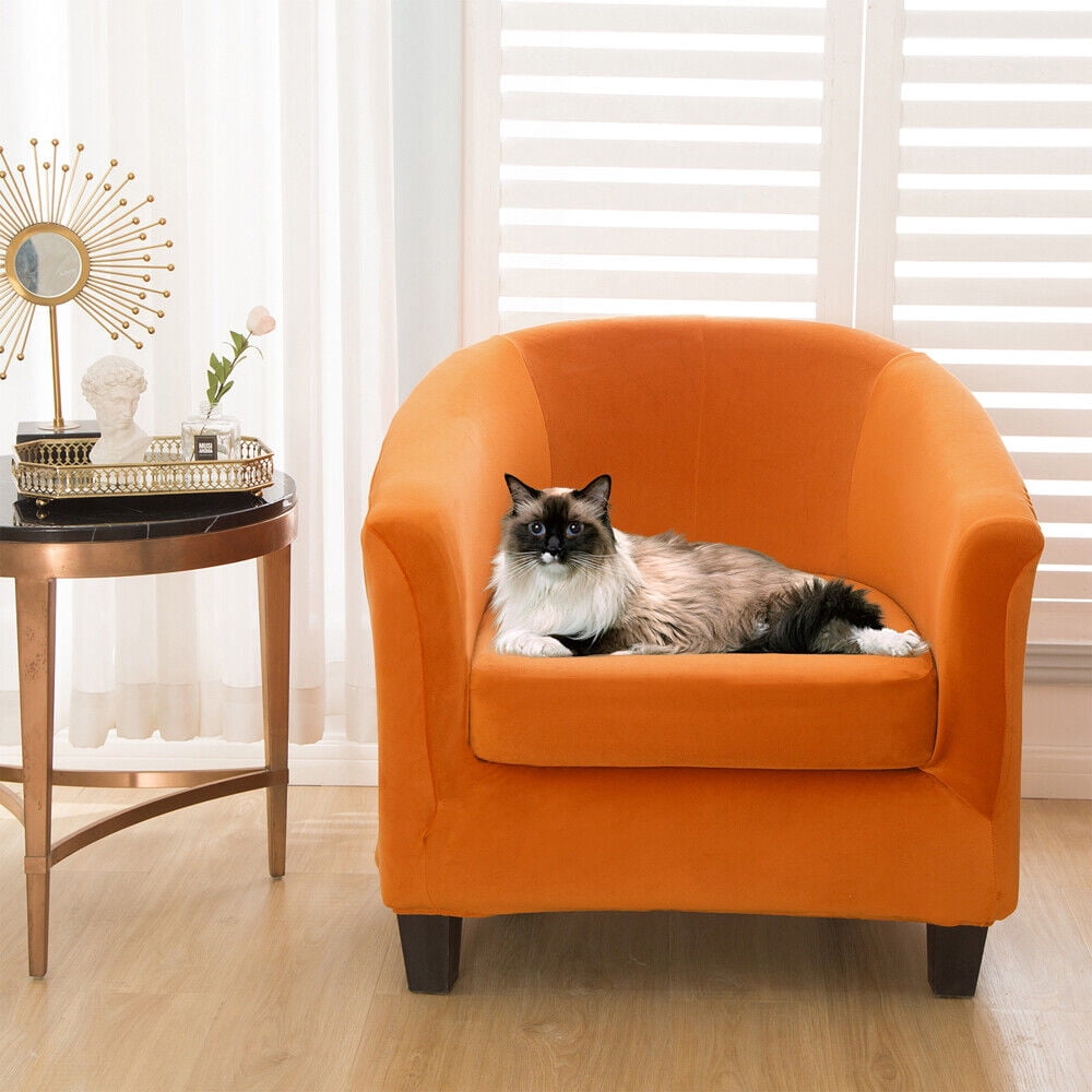JIAN YA NA Stretch Velvet Club Chair Cover Tub Chair Covers Armchair Sofa Slipcover Furniture Protector for Living Room 2 Pcs/Set（Orange）