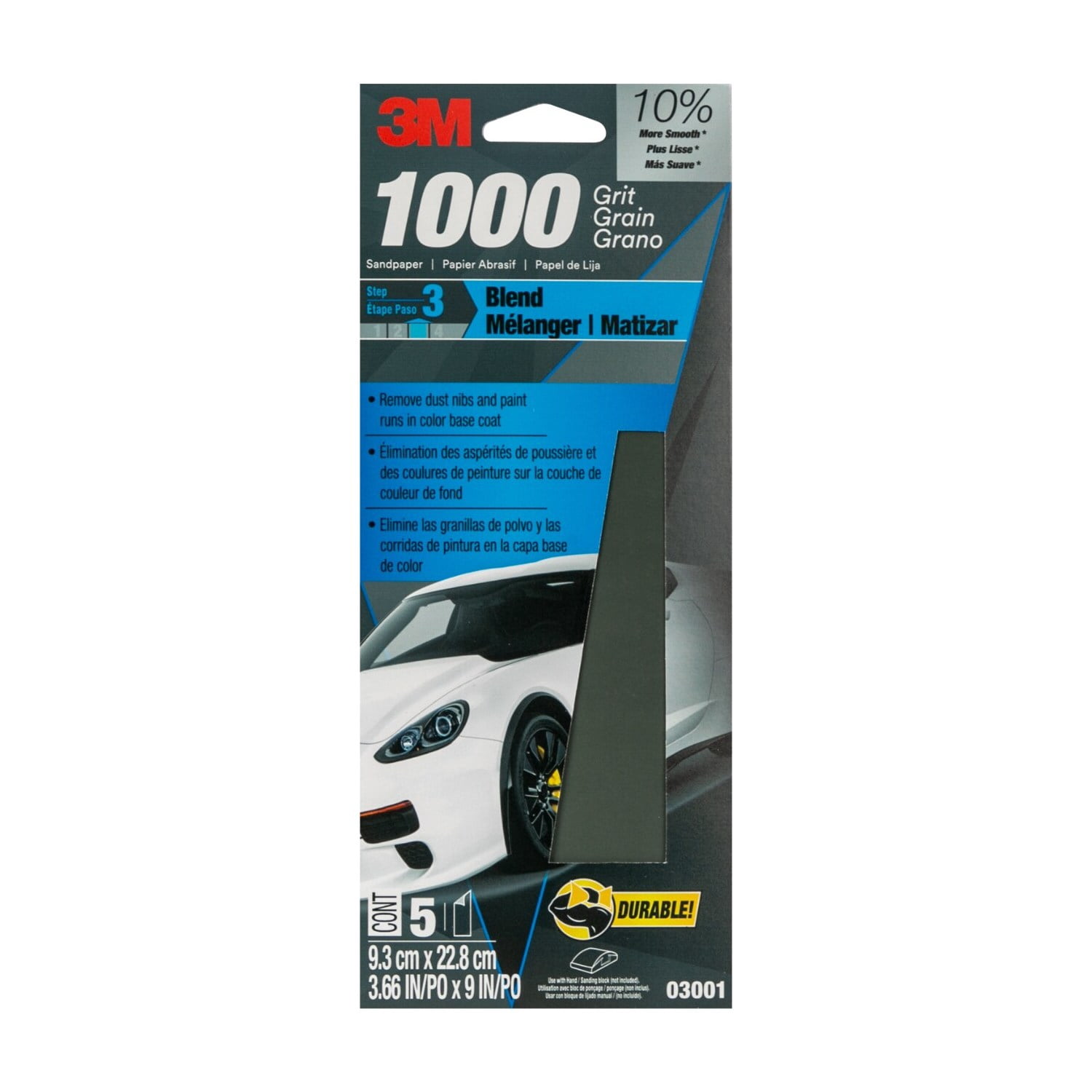 (3 pack) 3M Wetordry Sandpaper, 3 2/3 in x 9 in, 1000 Grit, 5-Pack