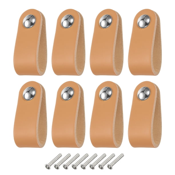 Uxcell 8 Packs Tiradores de Cajón de Cuero con Tornillos para Cajones, Beige/Plata
