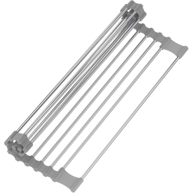 Escurreplatos portátil MACHAO 43x29 cm Gris Plegable para Secar Frutas Verduras y Platos de Acero Inoxidable