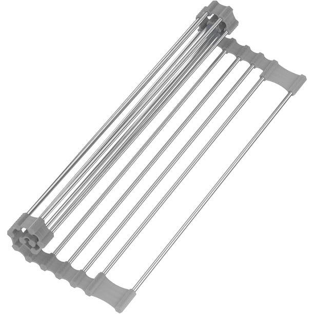 43x29 cm, (Gris) Escurreplatos, Escurreplatos Portátil, Plegable para Secar Frutas, Verduras y Platos, Escurreplatos de Acero Inoxidable, Escurridor de Recipientes Versátil JM MX-0140511FYD