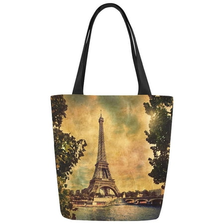 ASHLEIGH Vintage Retro Eiffel Tower in Paris Canvas Tote Bag Shoulder Handbag for Women