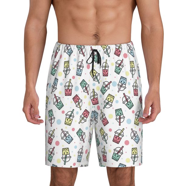 Fotbe Milk Tea Pantalones Cortos de Pijama para Hombre, Ropa de Dormir, Pantalones de Pijama Cortos para Hombre-Small