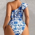 thumbnail image 4 of Lopeceal Womens One Piece Swimsuit One Shoulder Tummy Control Bathing Suit Slimming Vintage Floral Print Ruffle Swimwear, 4 of 6