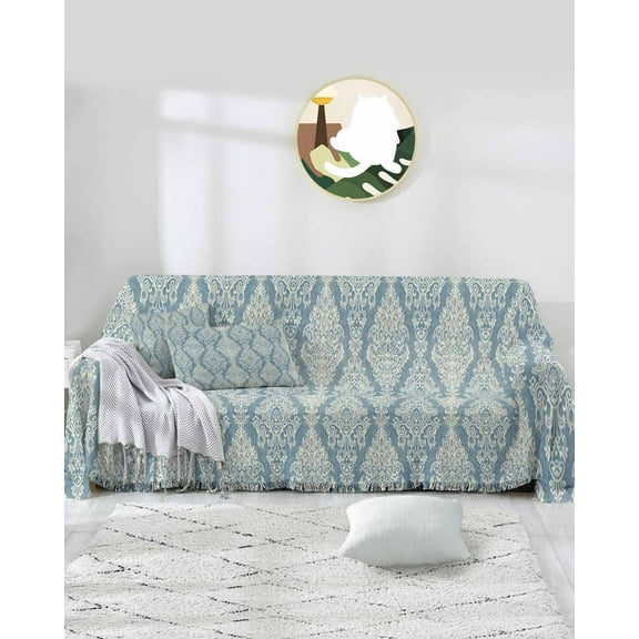 Blue Paisley Sofa Covers for 3 Cushion Couch,Washable Sectional & L Shape Couch Covers for Dogs/Cat/Kid,Traditional Oriental Boho Tribal Mandala Floral Non Slip Sofa Slipcover Futon Cover 71x150