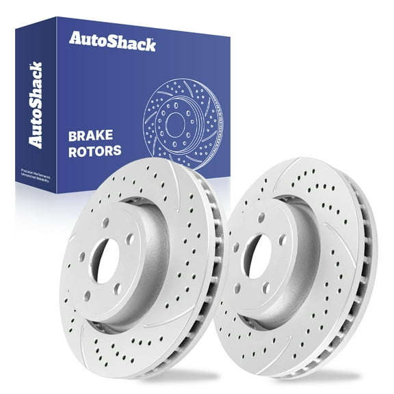 AutoShack 13.78" (350 mm) Front Vented Drilled & Slotted Brake Rotors Coated | Replacement for 2011-2021 Jeep Grand Cherokee 2011-2022 Dodge Durango | Silver Matte Finish | 2-PC Set | TurboGuard