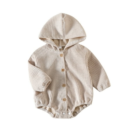 

Little Boy Onesies Baby Boys Girls Long Sleeve Corduroy Solid Color Hooded Romper Bodysuit Clothes