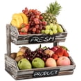 thumbnail image 1 of Cesta De Frutas De Madera Rústica De 2 Niveles con Pizarras, Cocina Decorativa De Granja Ahueca hacia Fuera El Organizador De Almacenamiento De Tazones De Frutas para Verduras, Frutas, Alimentos,, 1 of 5