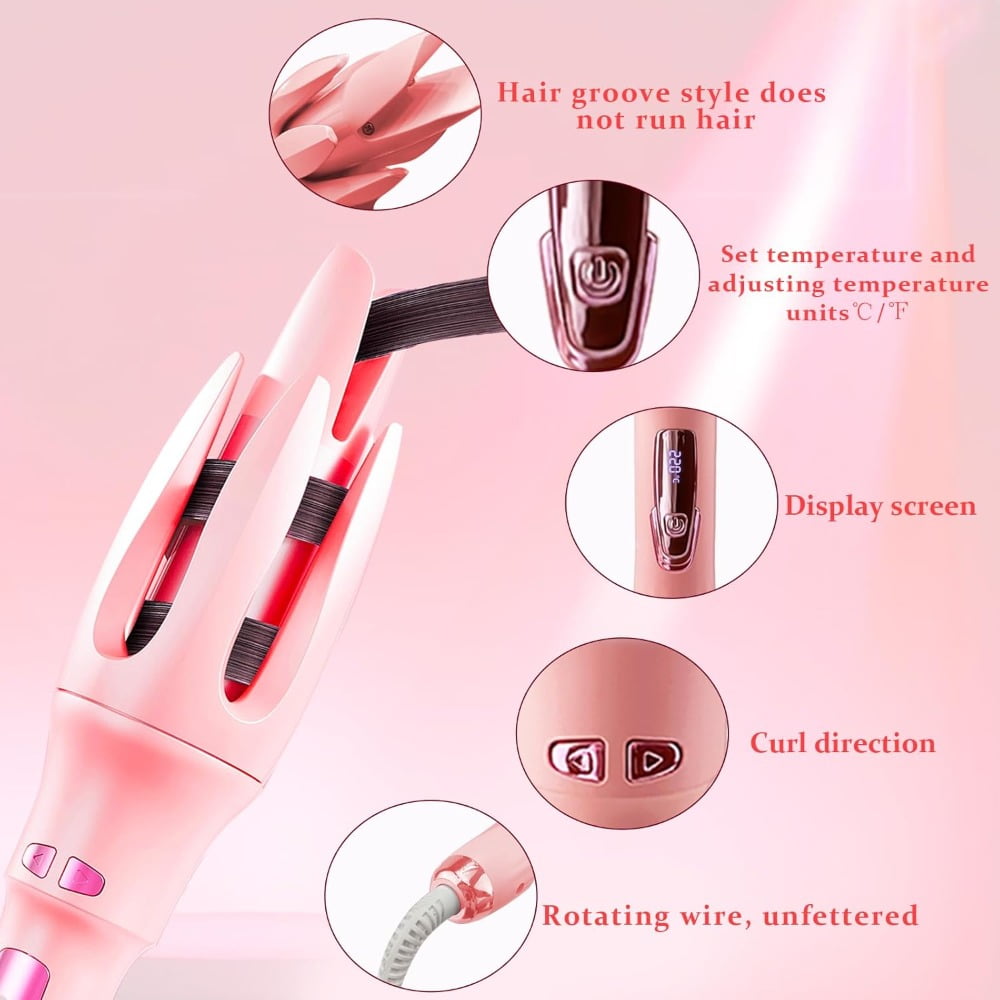 Automatic Hair Curler Automatic Curling Iron with 4 Temperatures,Dual Voltage Rotating Curling Iron Fast Heating
