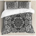 thumbnail image 3 of Ethnic Twin Size Duvet Cover Set, Mandala Inspired Ethnic Artwork Hand Drawn Ethnic Paisley Pattern Boho Native, Decorative 2 Piece Bedding Set with 1 Pillow Sham, Black and White, by Ambesonne, 3 of 3