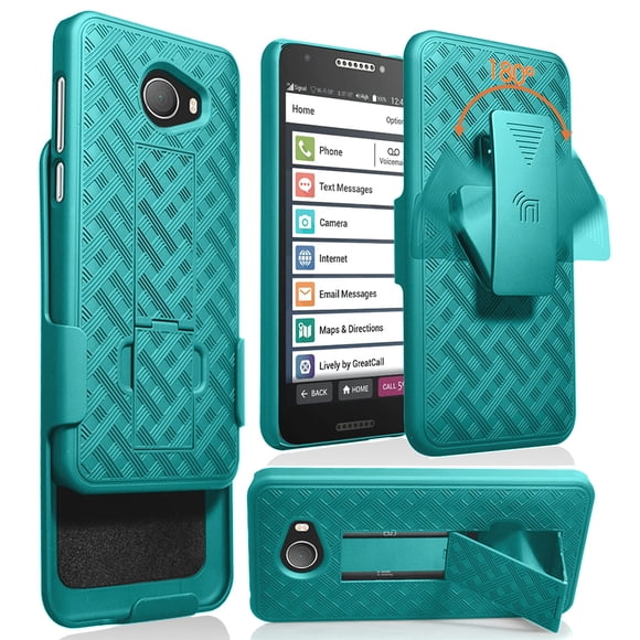 Case with Clip for Jitterbug Smart2, Nakedcellphone [Teal Mint Cyan] Kickstand Cover with [Rotating/Ratchet] Belt Hip Holster Combo for GreatCall Jitterbug Smart2 Phone (5049SJBS2, Smart-2)