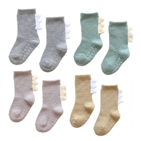 

4 Pair Crew Socks with Grips Anti-Slip Socks for Baby Girls/Boys Non-Skid for Newborn Infant Childrens Baby Dinosaur Baby Socks - Combo 3