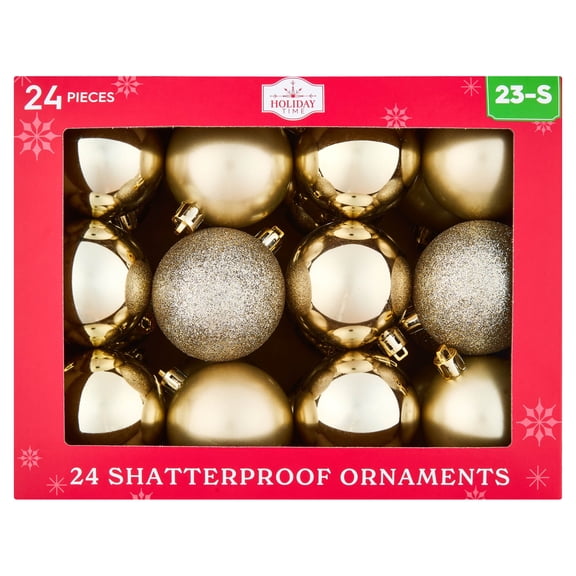 24-Count Champagne Ball Shatterproof Christmas Ornaments, 2.8", by Holiday Time