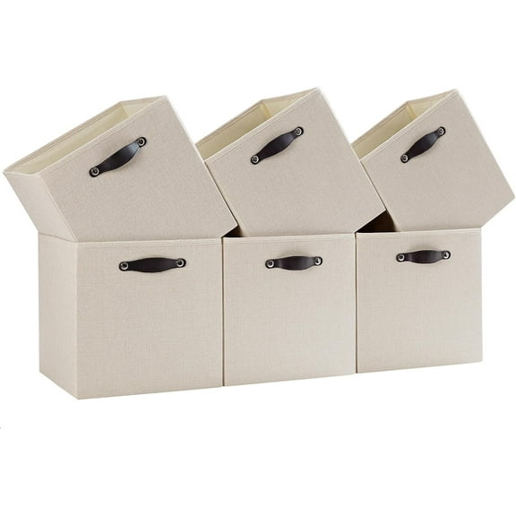 Storage Cube Bins | 7.7 oz/yd² Fabric Cubby Organizer Baskets for Shelf, Bookcase, Closet, Cabinet, Wardrobe, 11x11 Cube Drawer | 4 Pack, Beige, 13x13x13 Inch