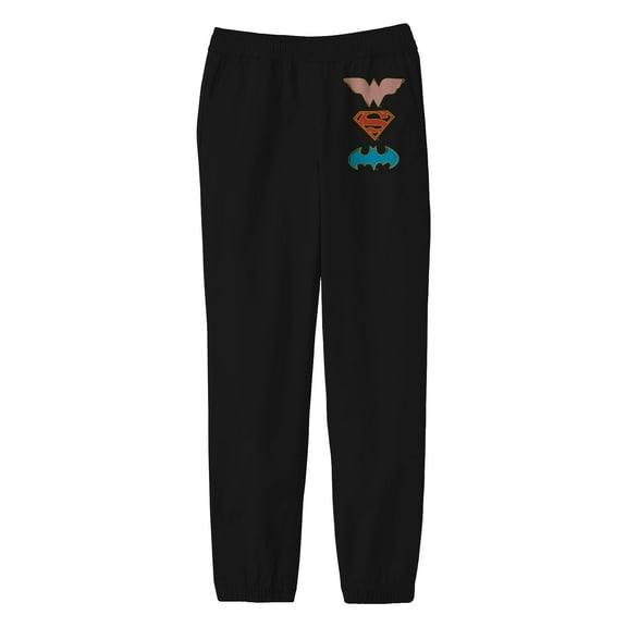 Boy's Black Sweatpants, Justice League Logos-M