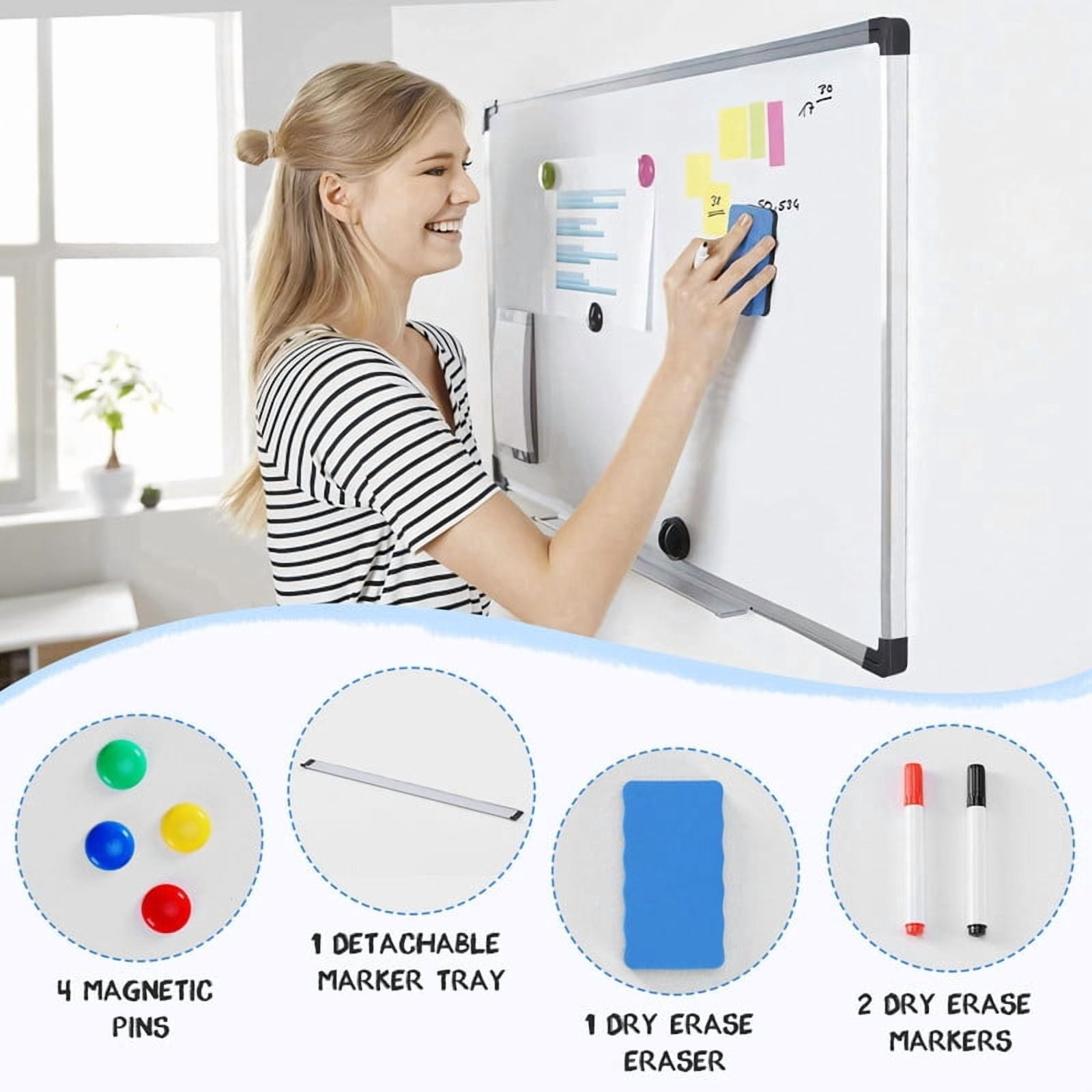 Gianna 36" X 24" Magnetic Dry Erase Board with Aluminum Frame, Whiteboard for Home，School，Office