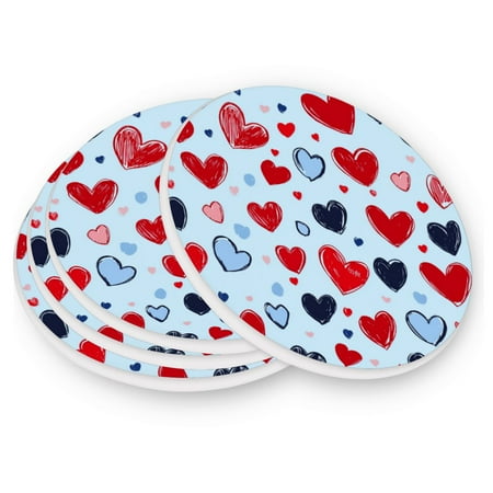

Round Coasters Modern Style Ceramic Coaster Waterproof and Durable Drink Coaster Coasters set of 4 Customizable Coasters 4pcs Red Black Blue Hearts
