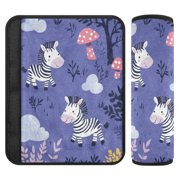 Qxltty Cute Cartoon Zebra Pattern with Purple Background Car Seat Strap Pads are Soft and Snug Fitting for All Cars Backpacks Pushchair