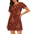thumbnail image 1 of Fotbe Christmas Tree On A Red Background Bata de Dormir para Mujer con Estampado, Camisón de Algodón de Manga Corta, Ropa de Dormir Casual, 1 of 6