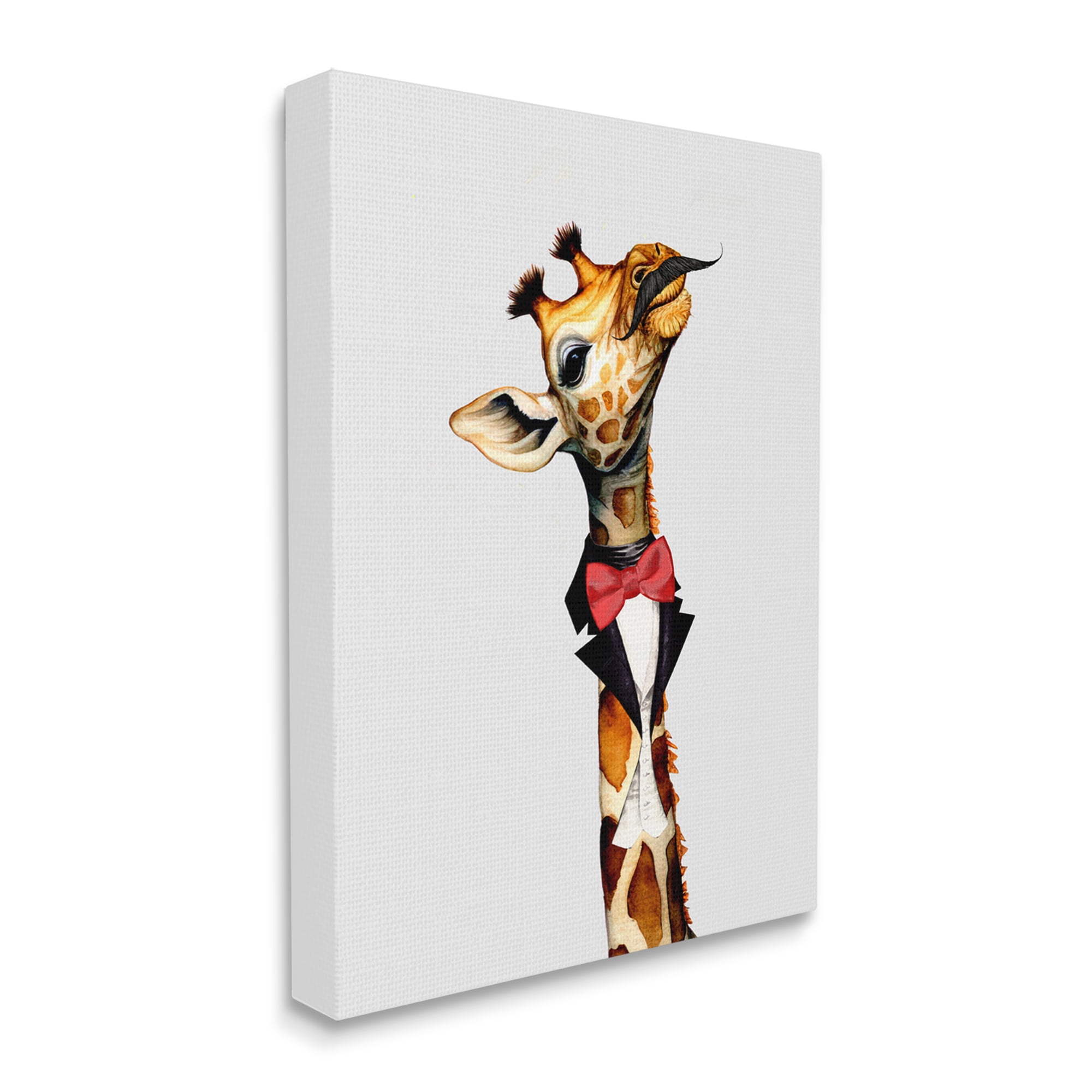 Stupell Industries Mustache Giraffe with Bowtie Animals & Insects Painting Gallery Wrapped Canvas Art Print Wall Art, 16 x 20