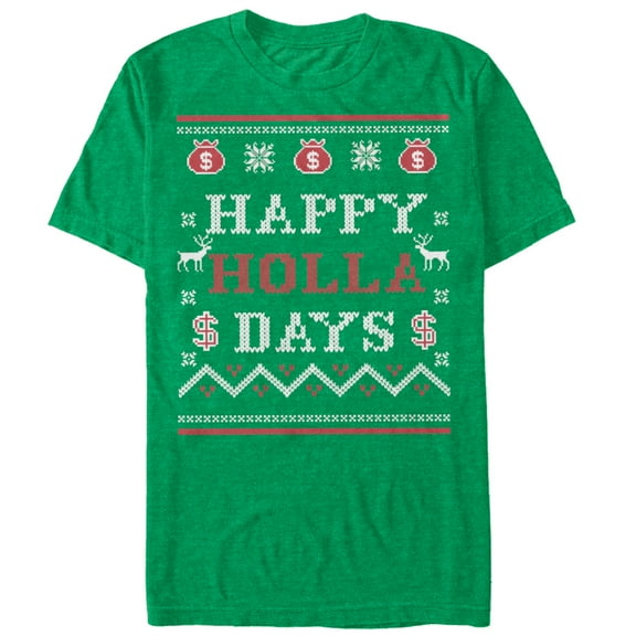 Men's Lost Gods Ugly Christmas Holla Days Graphic Tee Kelly Heather Small