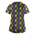 thumbnail image 4 of Mardi Gras Scrubs Top for Women Plus Size Casual Short Sleeve Funny Carnival Mask Printed Scrub Shirts Hoilday V Neck Scrubs Nursing Workwear Medical Nurse Uniform with Pockets Purple 2XL, 4 of 4