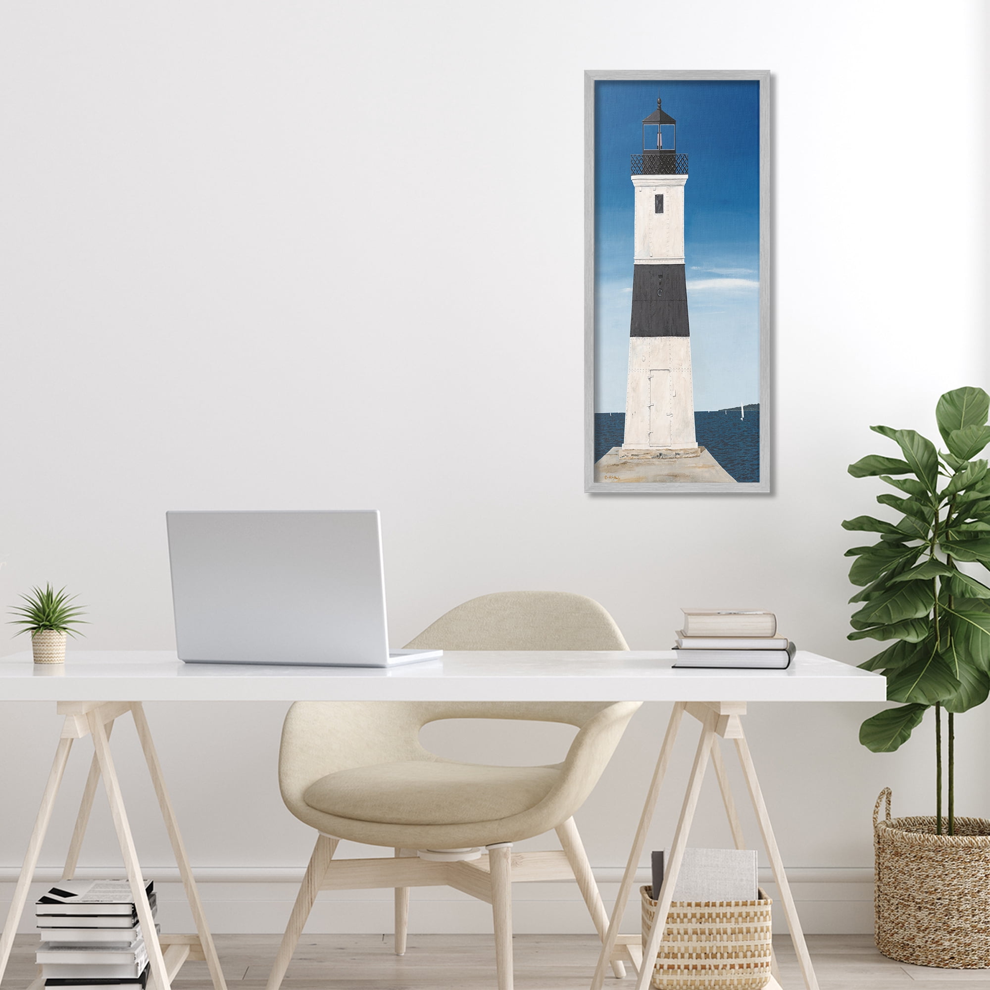Stupell Industries Towering Lighthouse Beacon Gray Framed Giclee Art, design by Art Poulin