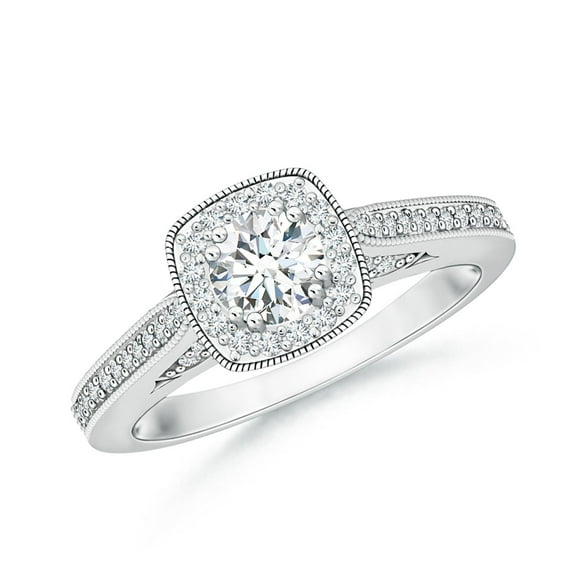 ANGARA Lab Grown Diamond Cushion Halo Ring for Women in 14K White Gold (Size-4.5mm| Color-F-G| Clarity-VS) | April Birthstone, Anniversary, Jewelry Gift for Women | Lab-Grown Diamond Ring